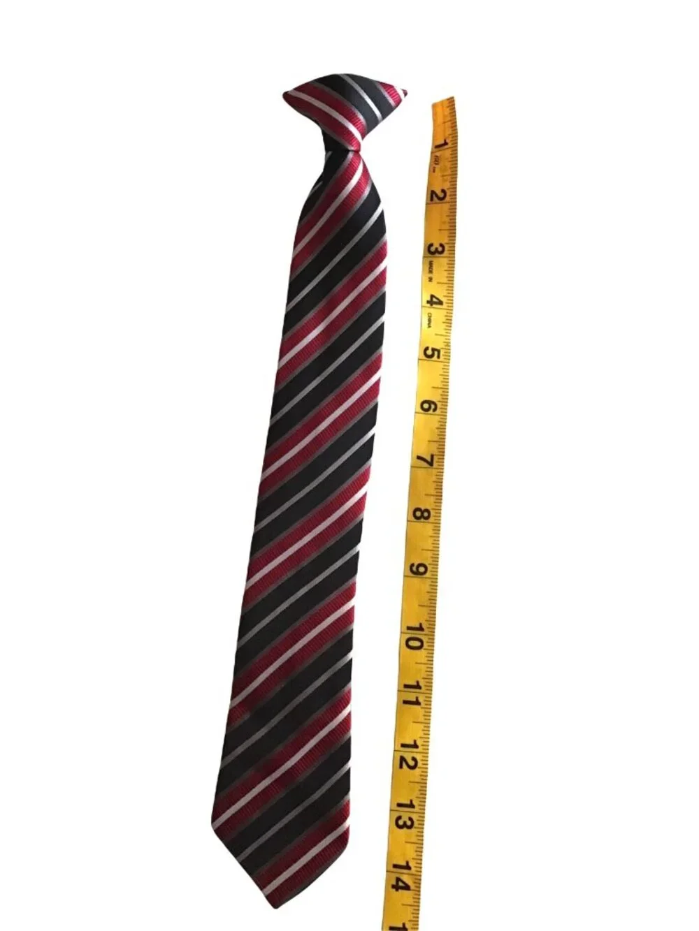 Toddler Boy  Clip Tie Red/ Black/ White stripe
